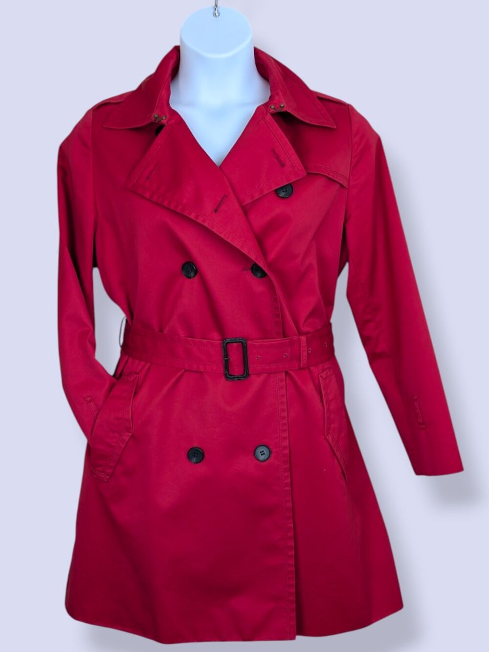 Lined Red Belted Trench Coat